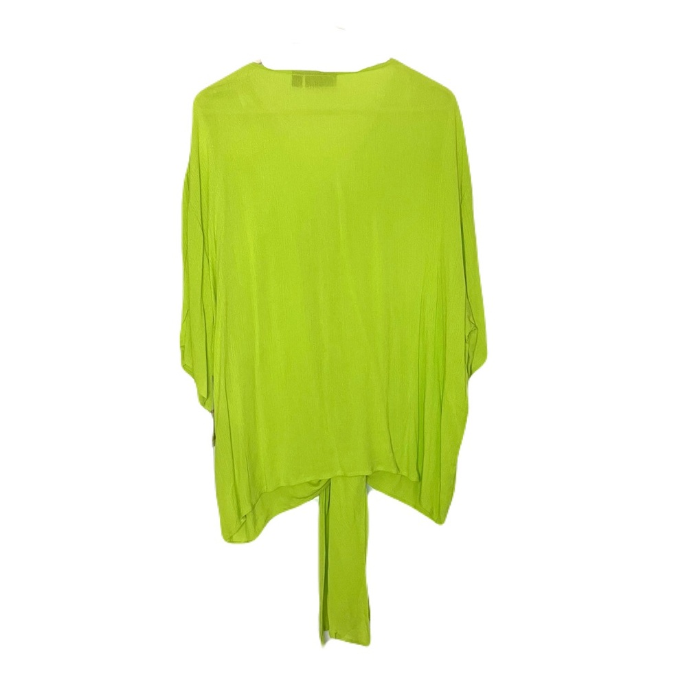 Nina Leonard Plus Size Lime Green V-Neck Tie Front Blouse - Picture 2 of 9